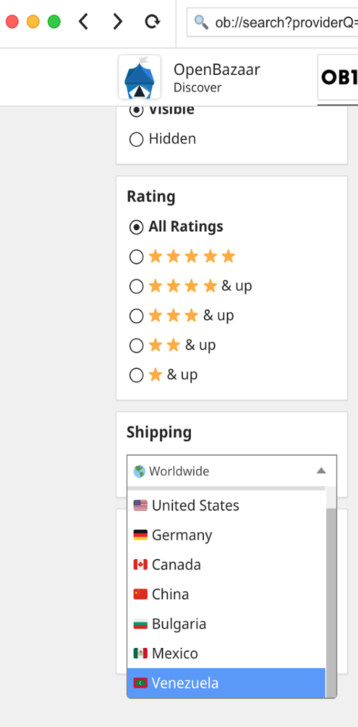 A screenshot of item listings on OpenBazaar